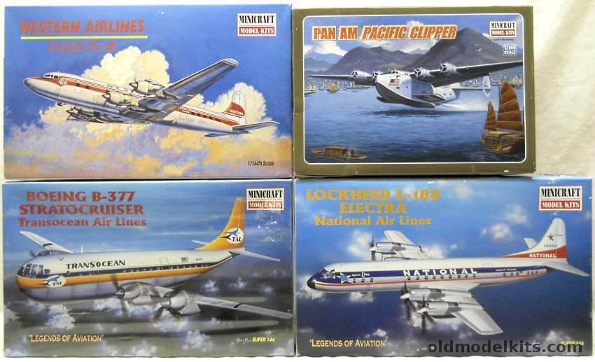 Minicraft 1/144 Boeing 314 Clipper Pan Am (ex-Airfix)  / 14473 Lockheed Electra National Airlines / Boeing B-377 Stratocruiser Transocean Airlines / Douglas DC-6B Western Airlines plastic model kit
